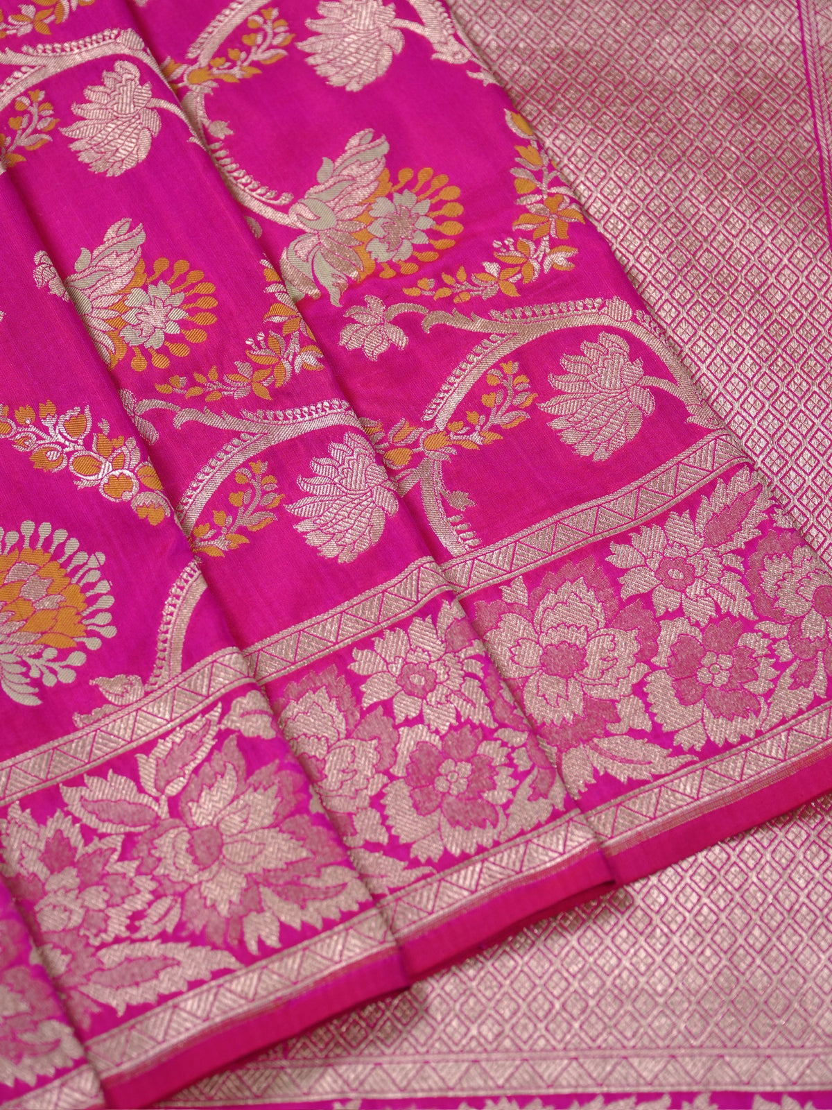 VIRASAT 426A: Pure Handloom Kadwa Katan Silk Saree Hot Pink | Silk Mark Certified | Celebrity Choice