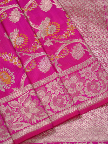 VIRASAT 426A: Pure Handloom Kadwa Katan Silk Saree Hot Pink | Silk Mark Certified | Celebrity Choice