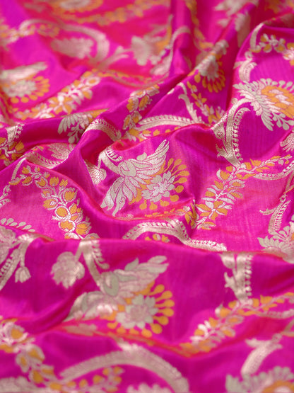 VIRASAT 426A: Pure Handloom Kadwa Katan Silk Saree Hot Pink | Silk Mark Certified | Celebrity Choice