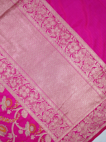VIRASAT 426A: Pure Handloom Kadwa Katan Silk Saree Hot Pink | Silk Mark Certified | Celebrity Choice