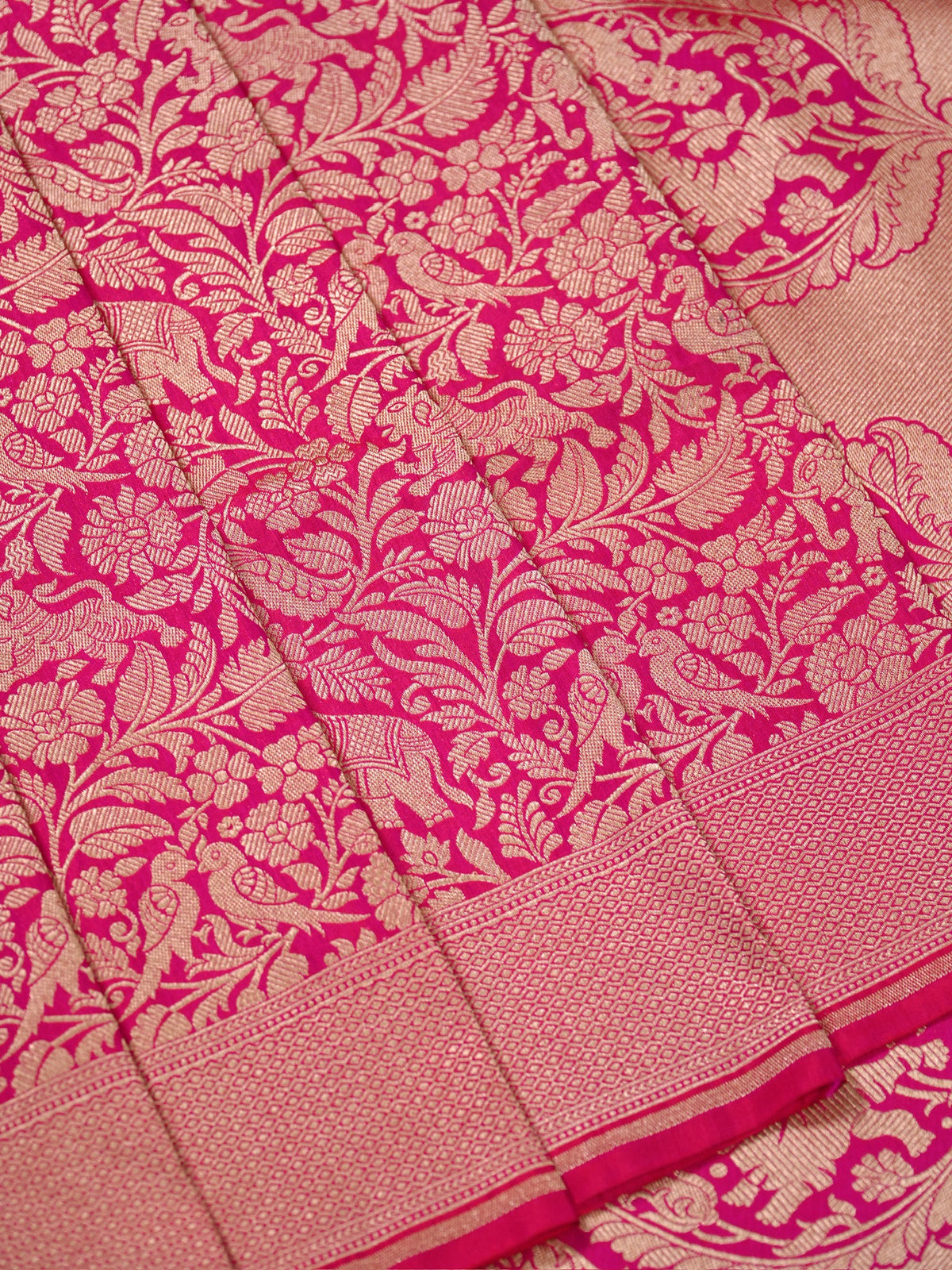 VIRASAT 431: Gajari Pink Pure Handloom Katan Silk Saree with Kadwa Zari Allover Buta &amp; Grand Banarasi Border