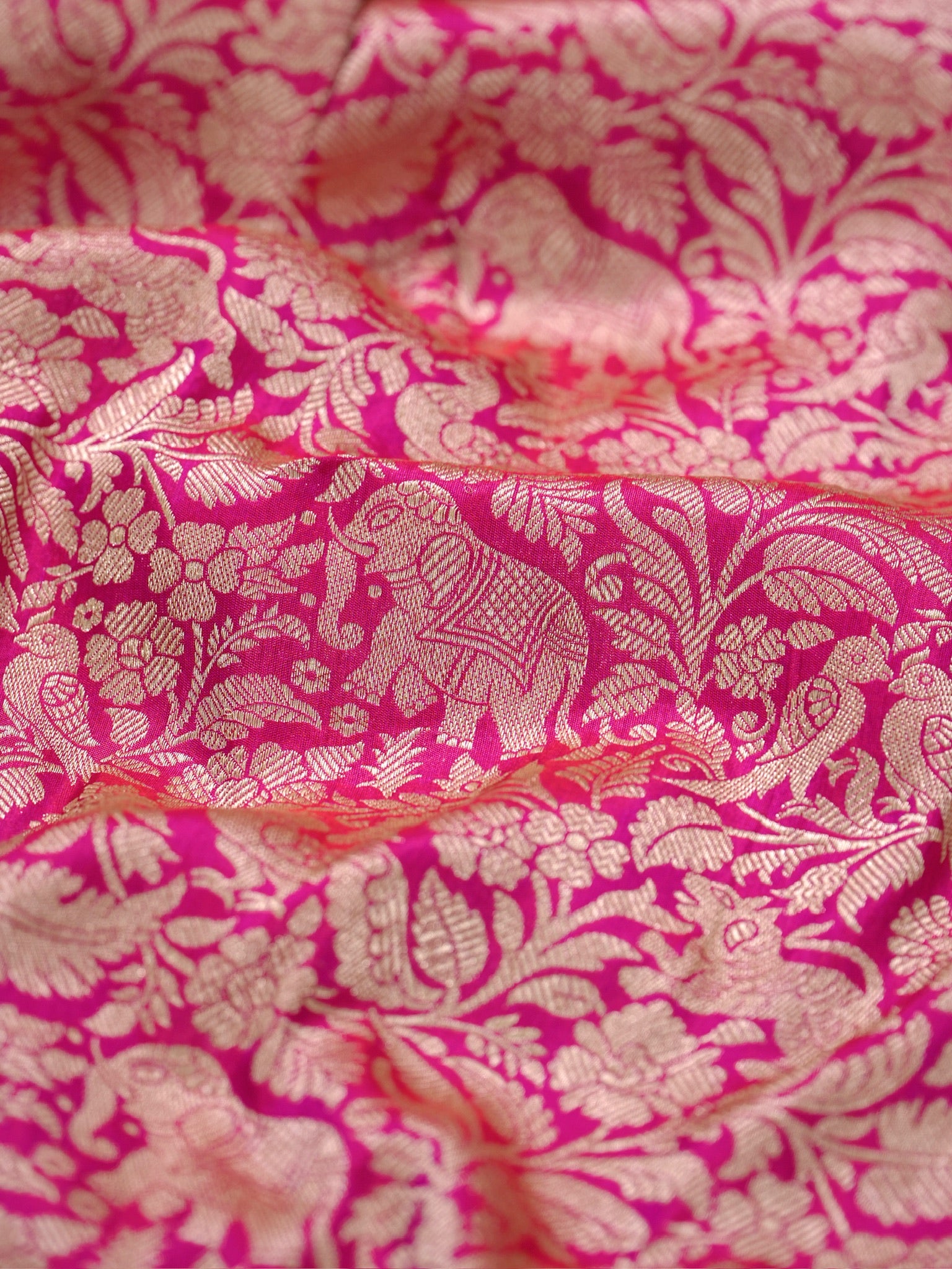 VIRASAT 431: Gajari Pink Pure Handloom Katan Silk Saree with Kadwa Zari Allover Buta &amp; Grand Banarasi Border