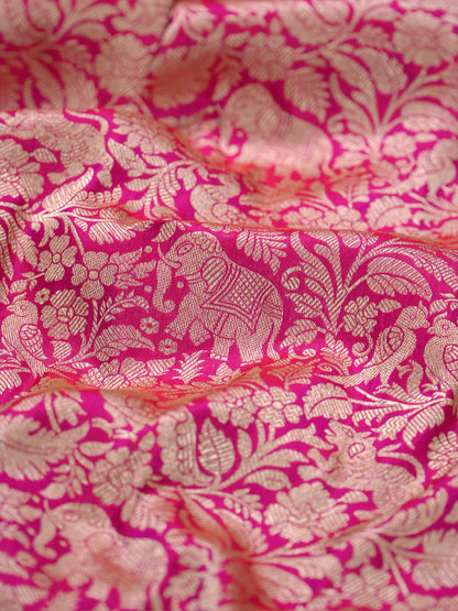 VIRASAT 431: Gajari Pink Pure Handloom Katan Silk Saree with Kadwa Zari Allover Buta &amp; Grand Banarasi Border