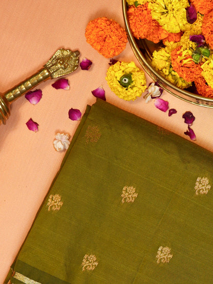 UTSAV BANARAS 501: Sage Green Banarasi Soft Silk Meenakari Zari Saree