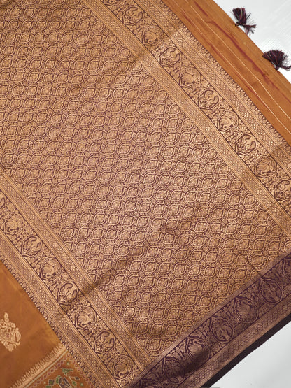 UTSAV BANARAS 502: Gold Dual Tone Banarasi Soft Silk Meenakari Zari Saree