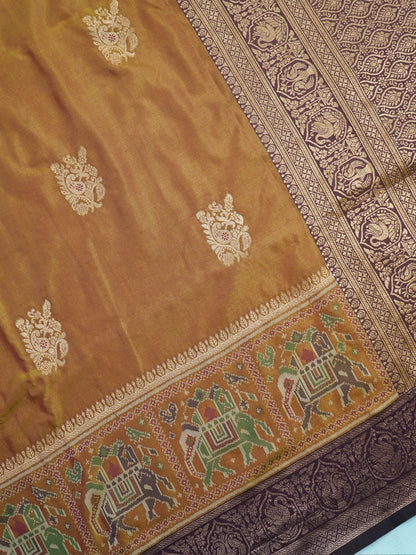 UTSAV BANARAS 502: Gold Dual Tone Banarasi Soft Silk Meenakari Zari Saree