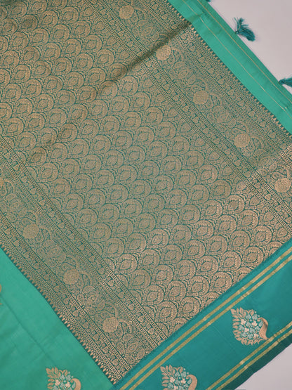 UTSAV BANARAS 499: Rama Green Banarasi Soft Silk Meenakari Zari Saree
