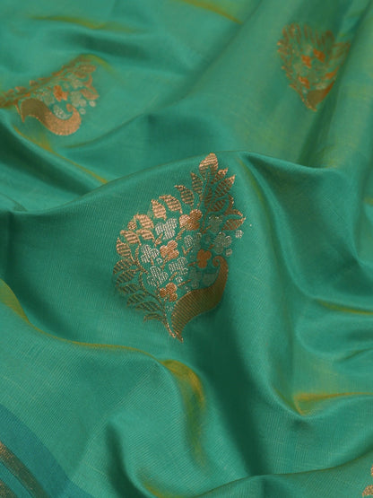 UTSAV BANARAS 499: Rama Green Banarasi Soft Silk Meenakari Zari Saree