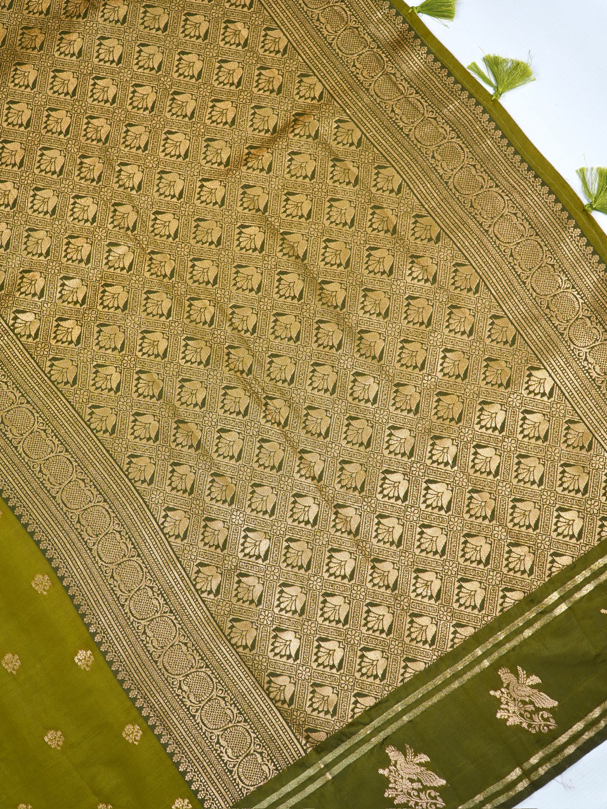 UTSAV BANARAS 501: Sage Green Banarasi Soft Silk Meenakari Zari Saree