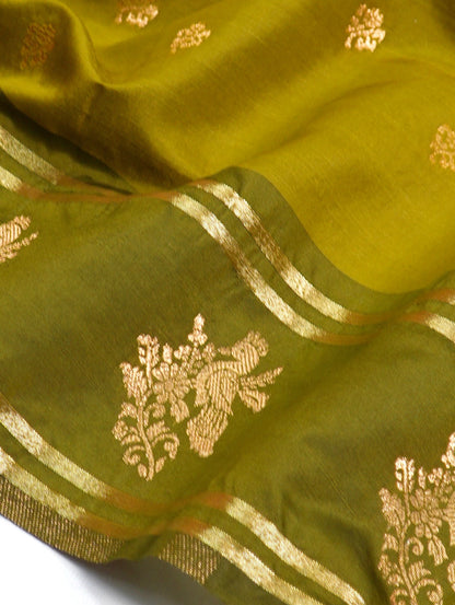 UTSAV BANARAS 501: Sage Green Banarasi Soft Silk Meenakari Zari Saree