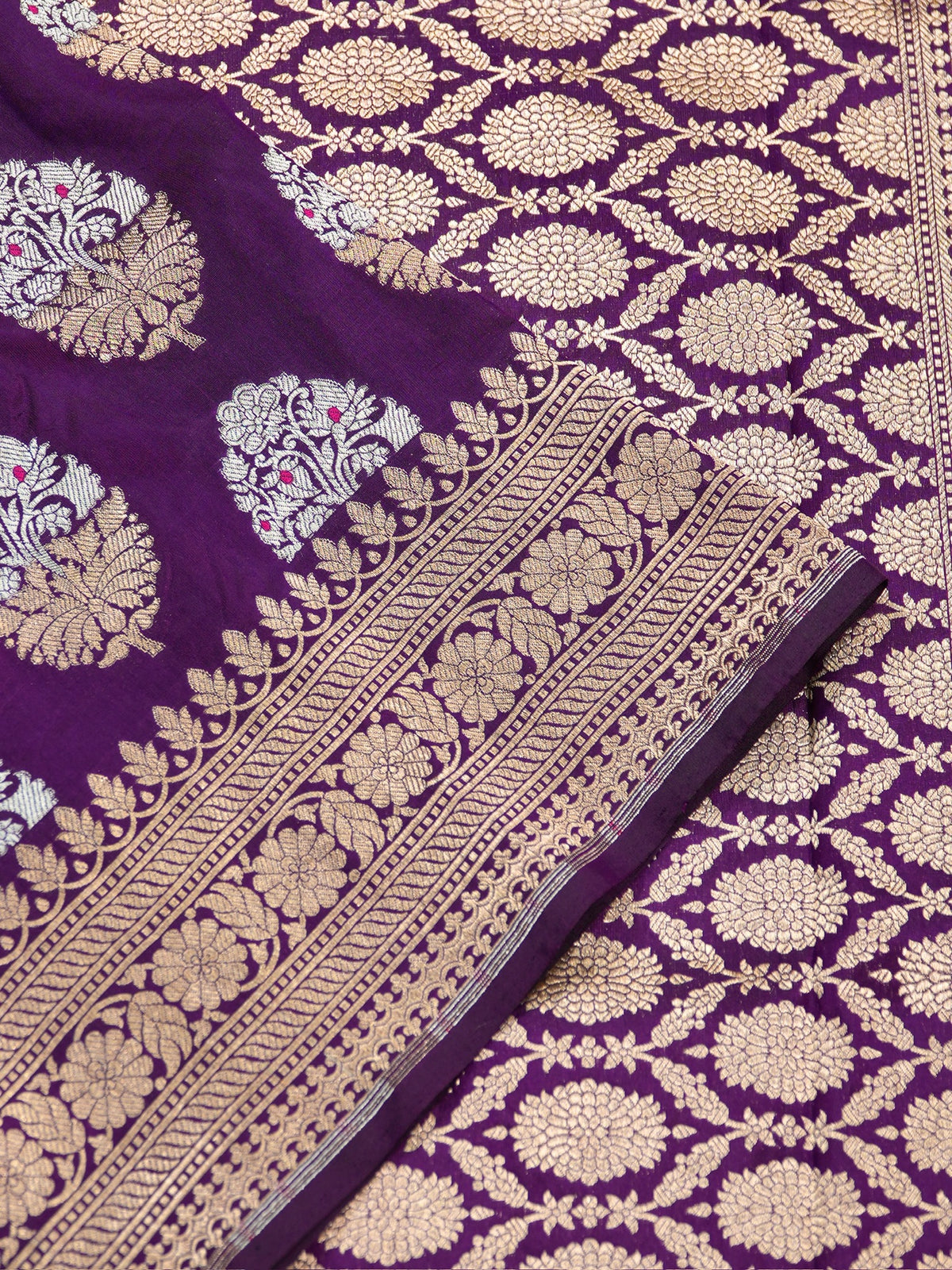 VIRASAT 202: Dark Purple Pure Handloom Katan Silk Meenakari Celebrity Inspired Abeer Buta Saree