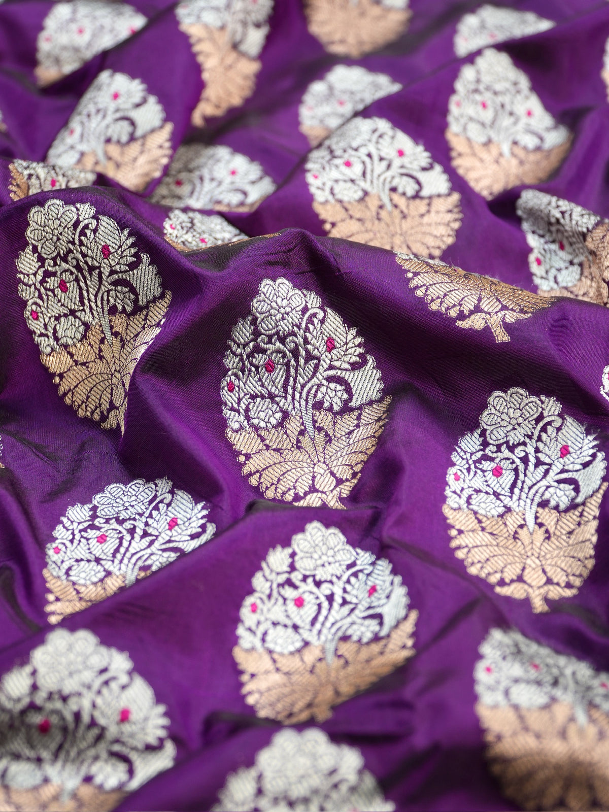 VIRASAT 202: Dark Purple Pure Handloom Katan Silk Meenakari Celebrity Inspired Abeer Buta Saree
