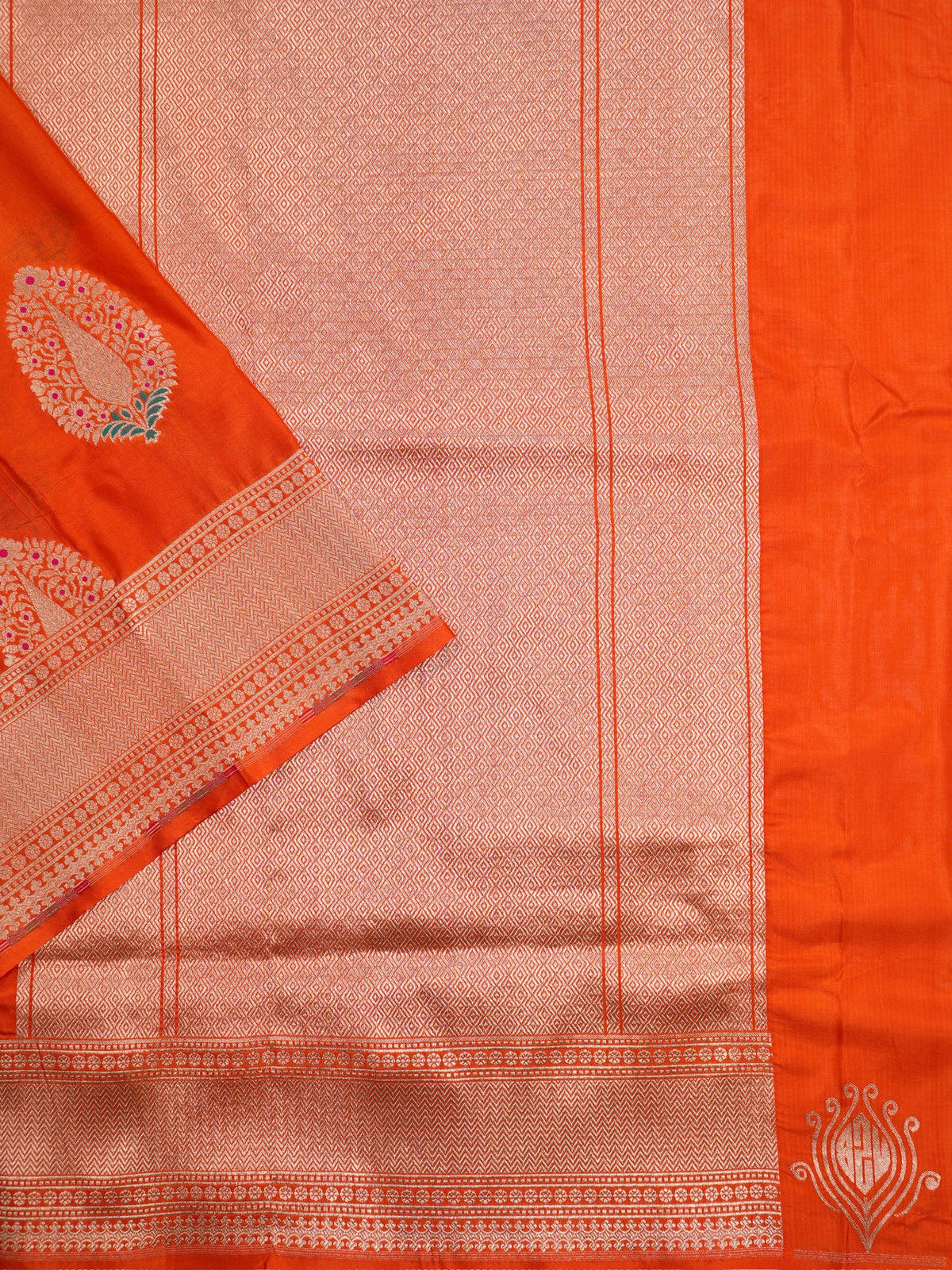 VIRASAT 03C: Sunhara Orange Pure Handloom Katan Silk Meenakari Celebrity Inspired Abeer Buta Saree