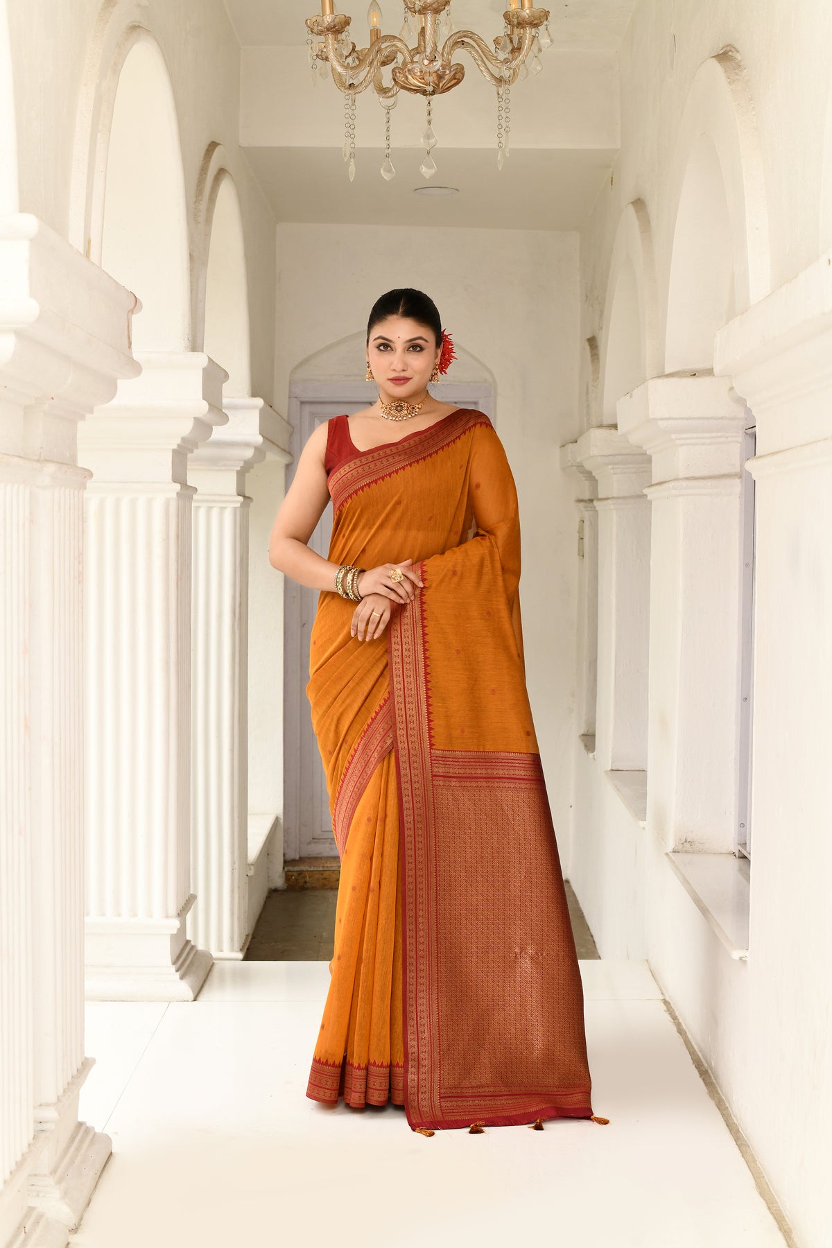 UTSAV BANARAS 523: Mustard Yellow Soft Silk Saree with Traditional Zari Border &amp; Rich Zari Palla