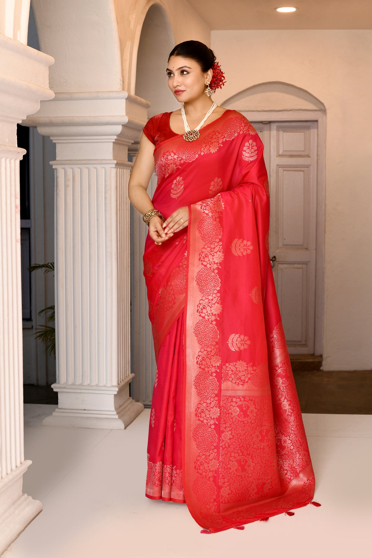 UTSAV BANARAS 536: Fuchsia Pink Banarasi Silk Saree with Floral Zari Border &amp; Rich Palla