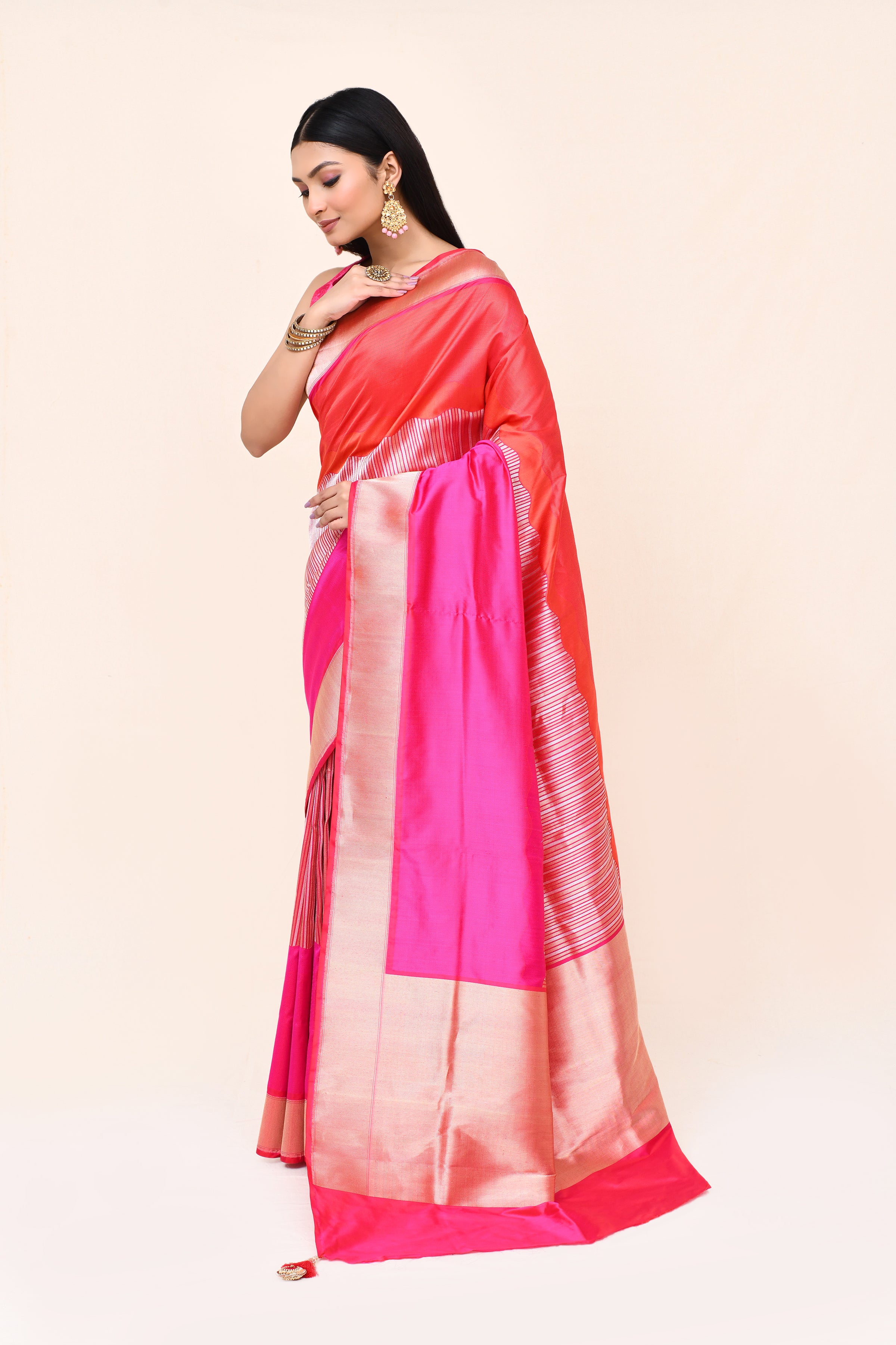 "VIRASAT 004" Coral Orange Banarasi Pure Katan Silk Handloom Saree