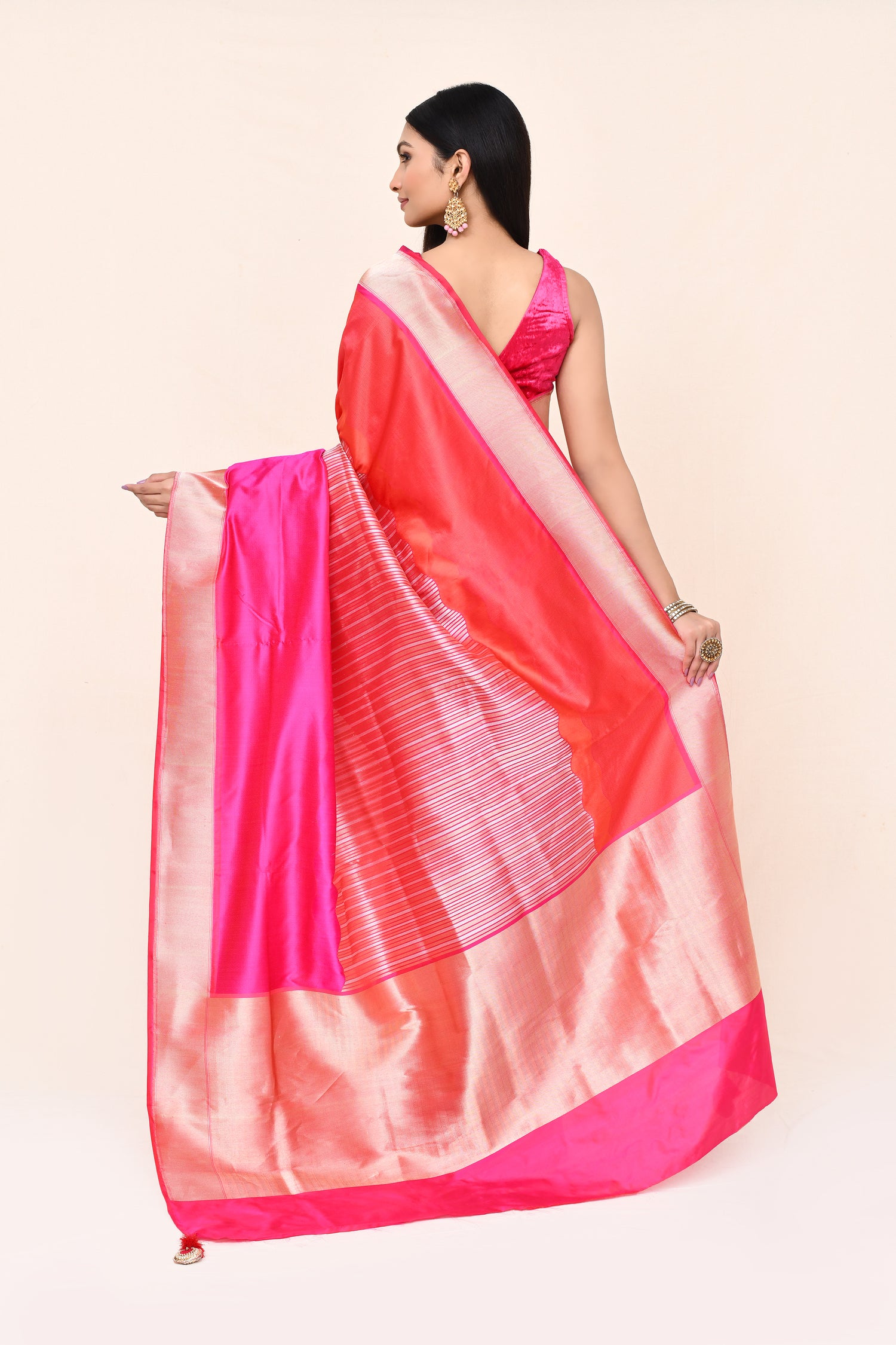 "VIRASAT 004" Coral Orange Banarasi Pure Katan Silk Handloom Saree