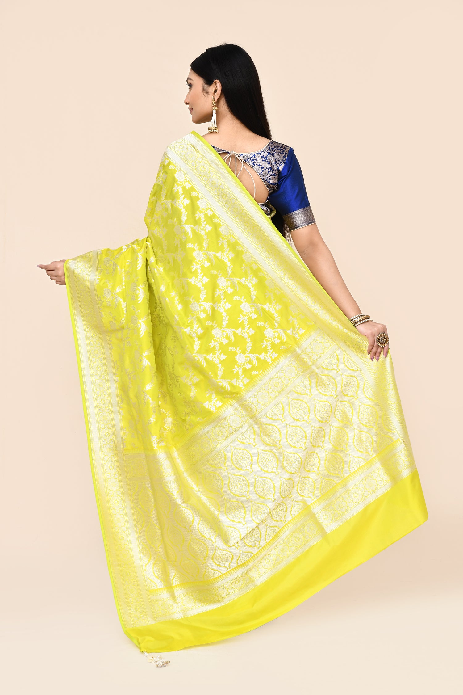 "SILK BANARAS 057" Lemon Pure Banarasi Katan Uppada Saree
