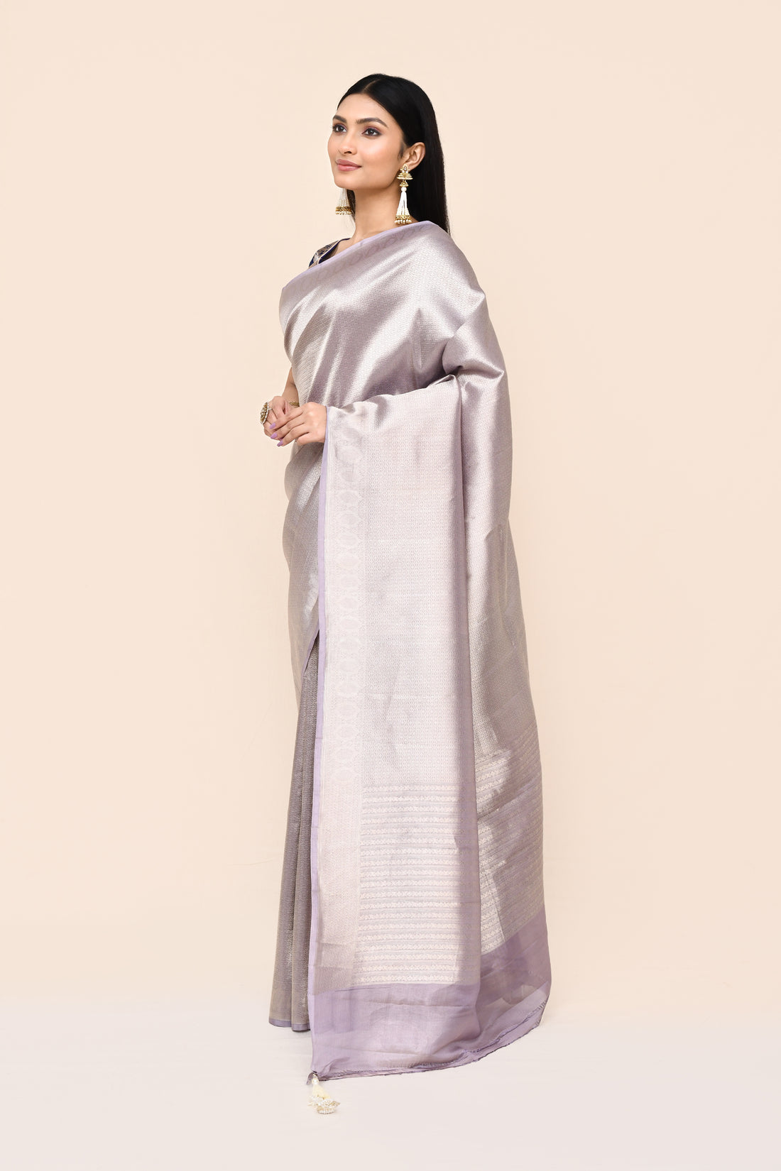 "VIRASAT 177" Crystal Pink Pure Silk Tissue Brocade Saree