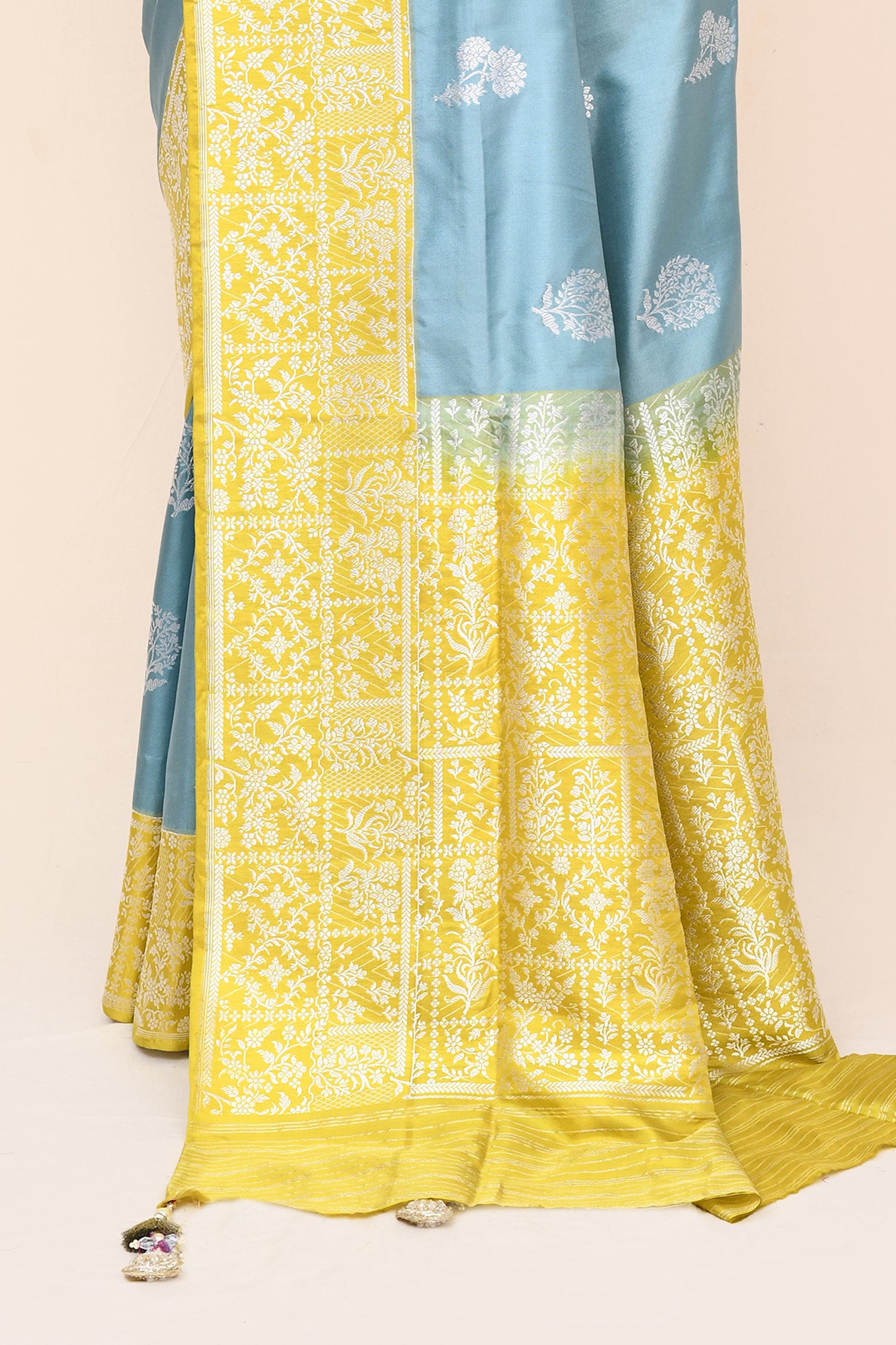 "VIRASAT 180" Light Blue Pure Banarasi Katan Kadwa Handloom Saree