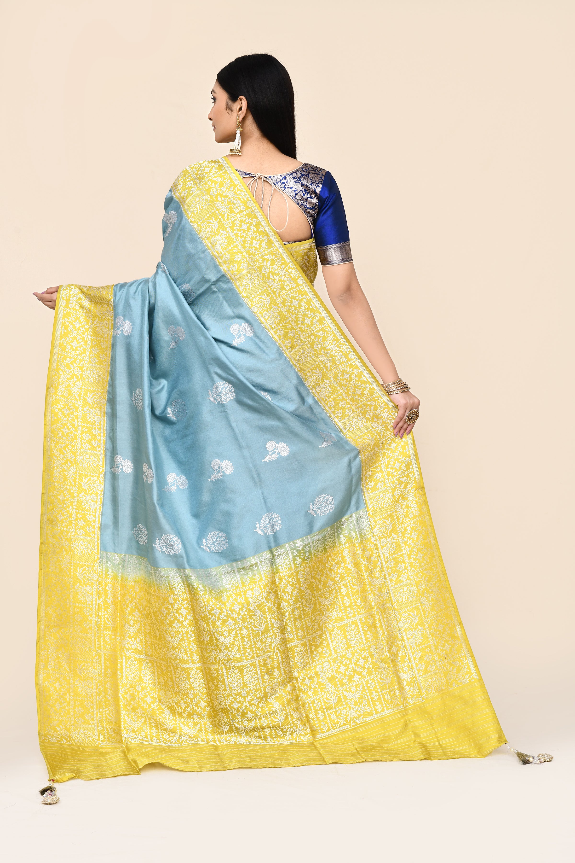 "VIRASAT 180" Light Blue Pure Banarasi Katan Kadwa Handloom Saree
