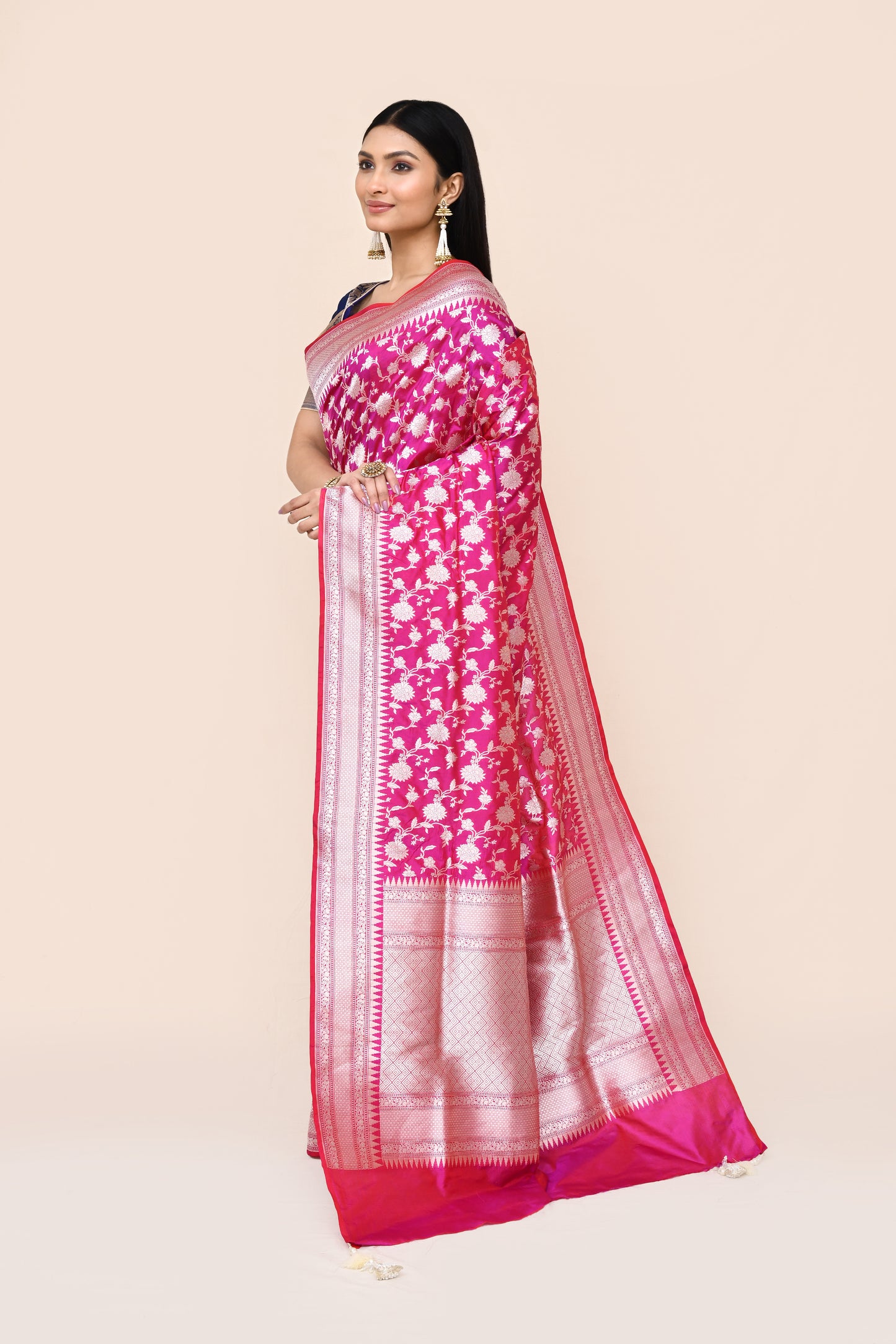 "VIRASAT 182" Salmon Pink Pure Banarasi Katan Uppada Saree