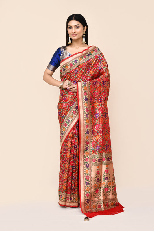 "Narayani" Red Pure Banarasi Ikkat Patola Saree