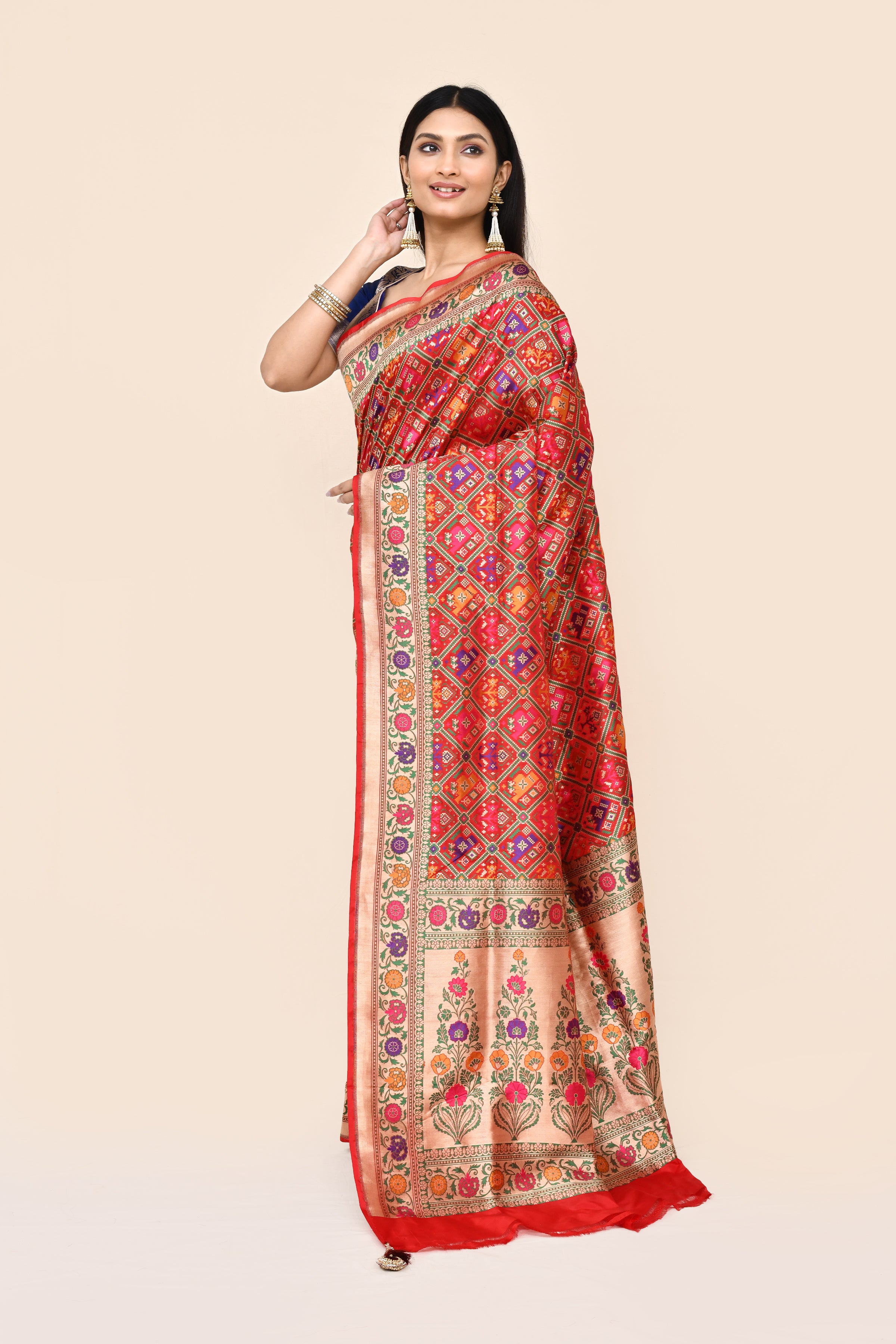 "VIRASAT 172" Red Pure Banarasi Ikkat Patola Saree