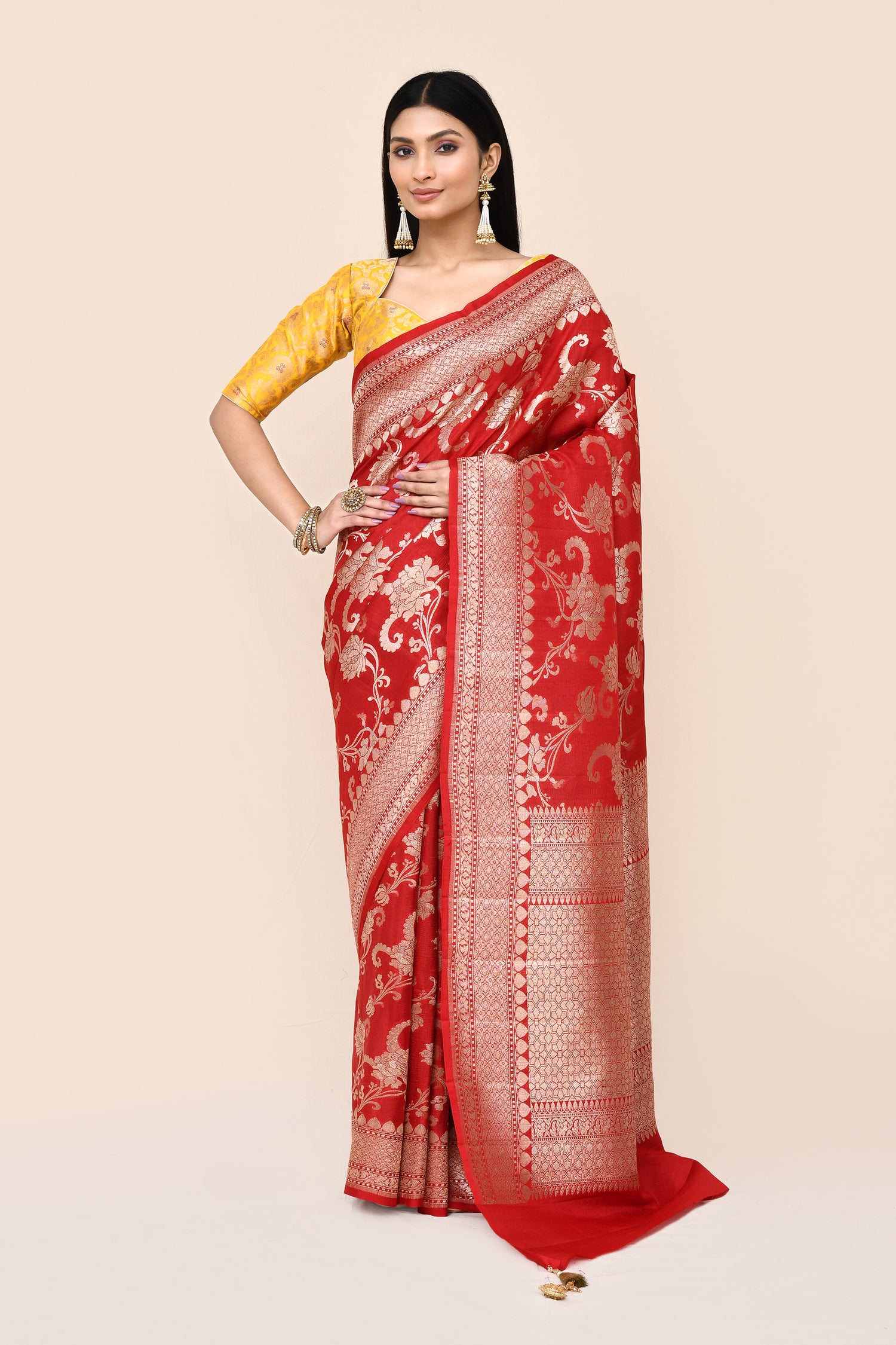 "VIRASAT 183" Red Pure Banarasi Tussar Georgette Saree