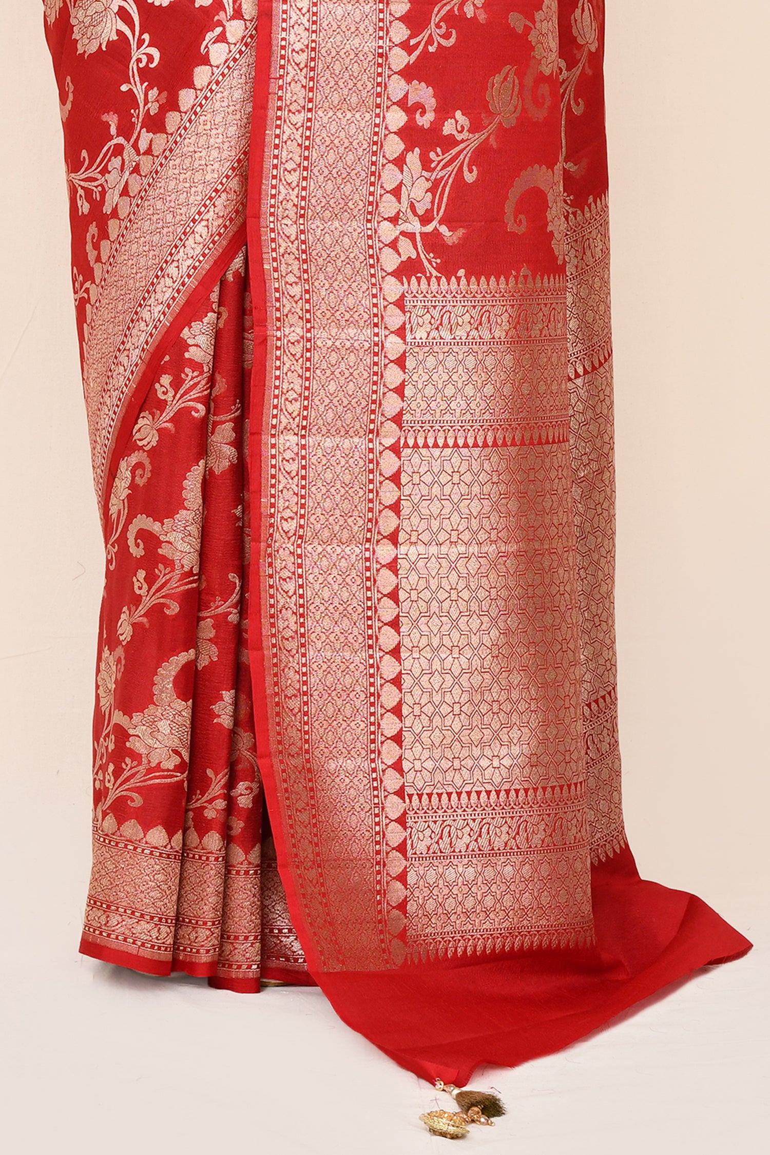 "VIRASAT 183" Red Pure Banarasi Tussar Georgette Saree