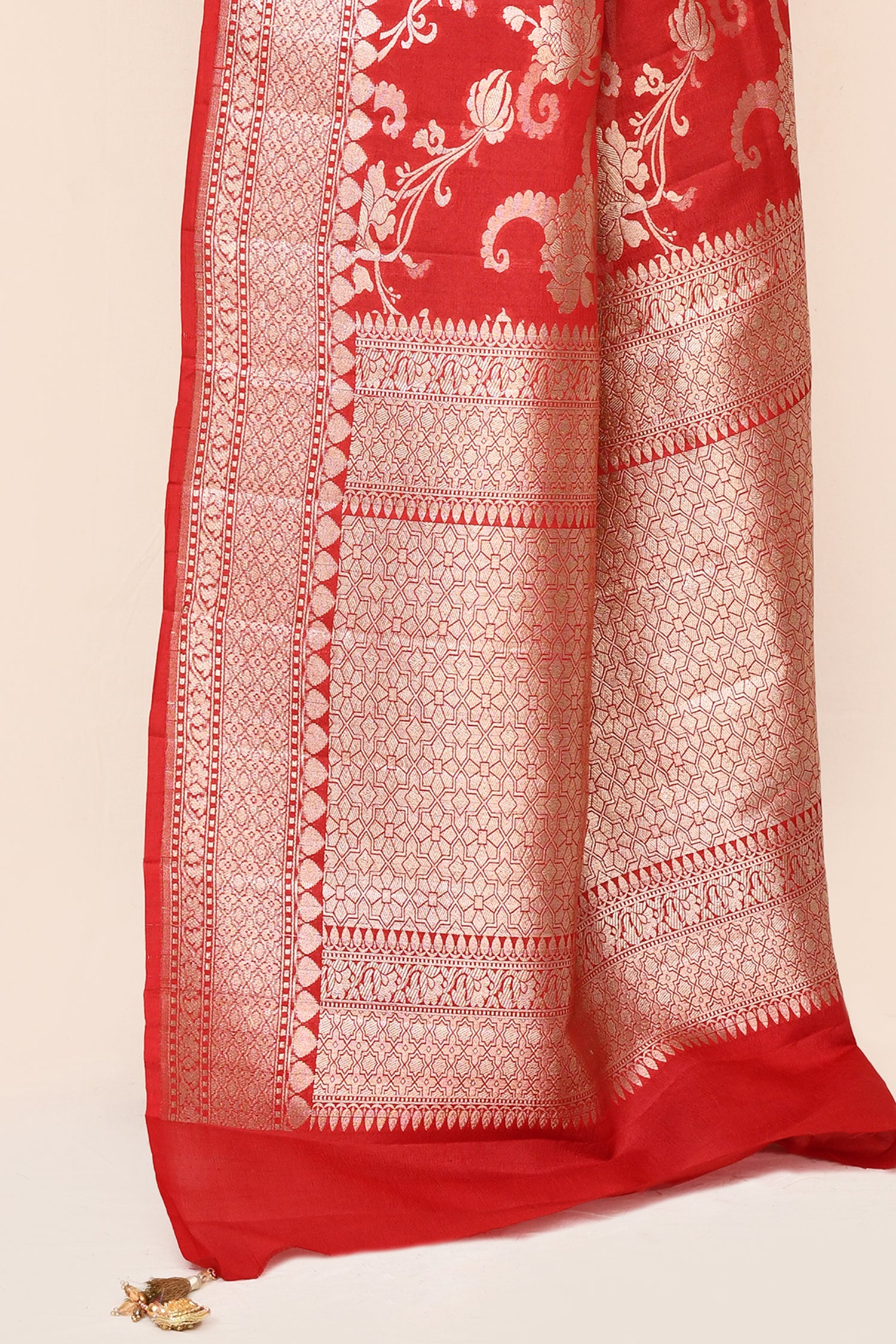 "VIRASAT 183" Red Pure Banarasi Tussar Georgette Saree