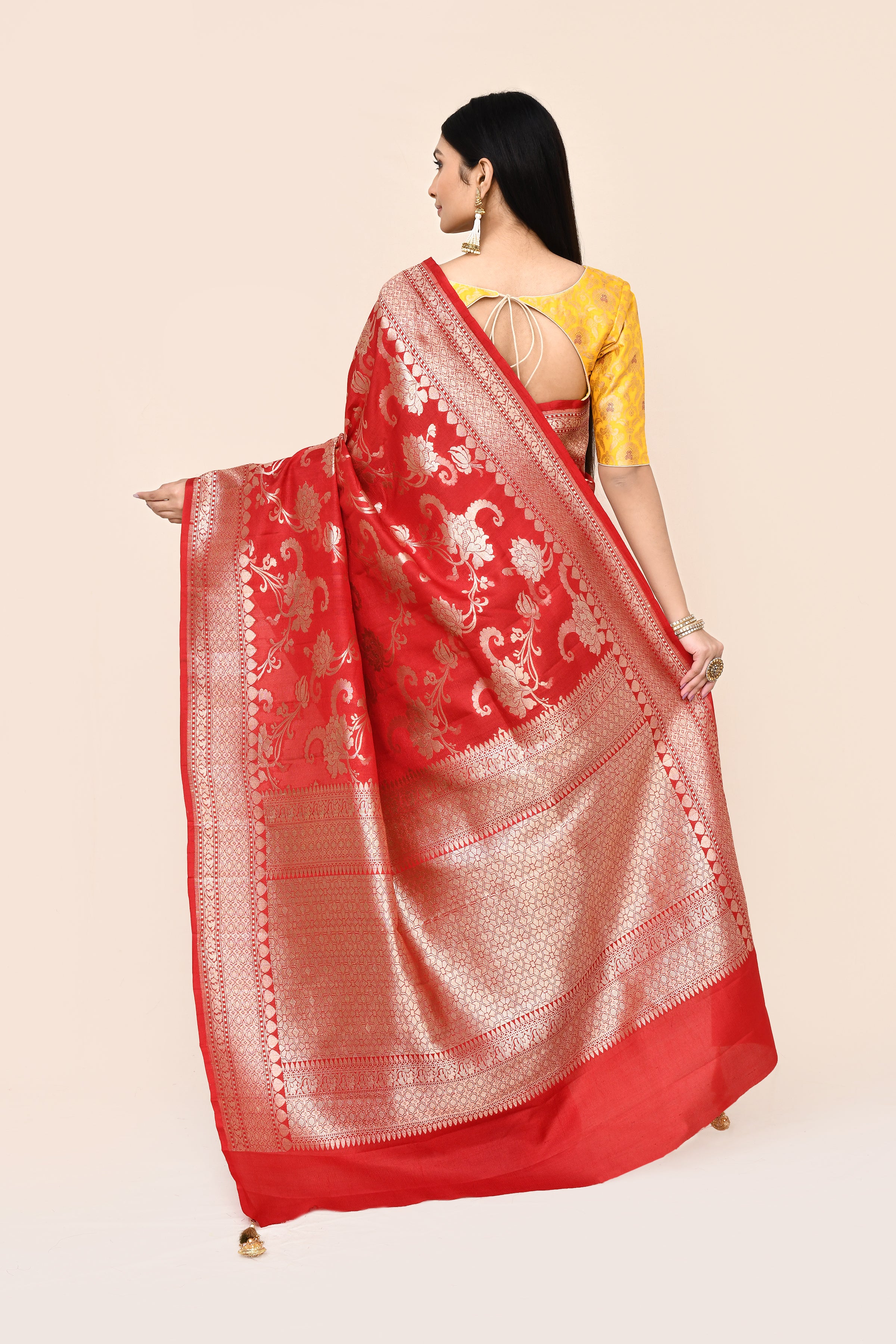 "VIRASAT 183" Red Pure Banarasi Tussar Georgette Saree