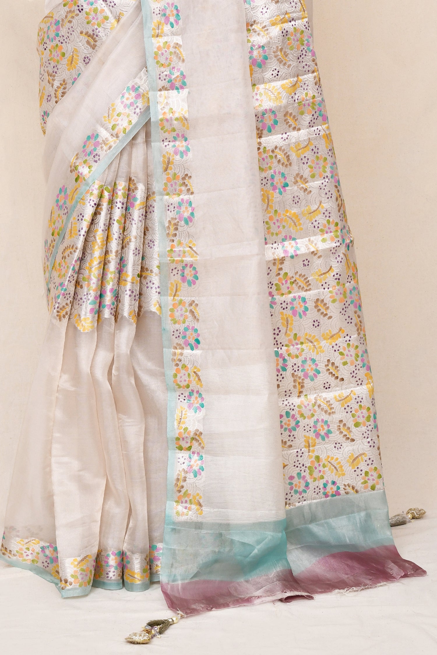 "SILK BANARAS 074" Pure Tissue Silk Center Design Saree