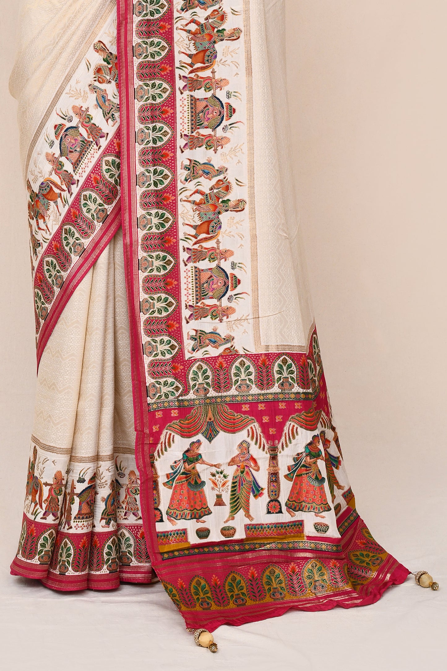 "Tulsi" Gold Banarasi Silk Jakarta Meenakari Saree