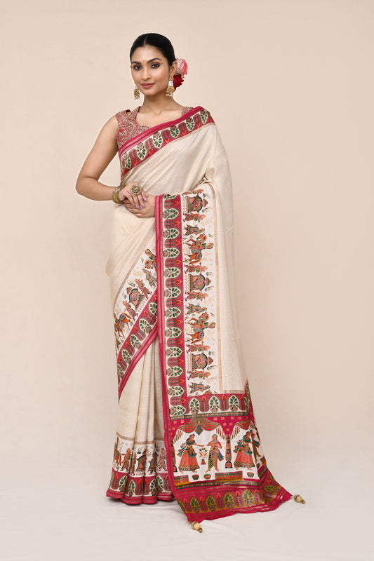 "Tulsi" Gold Banarasi Silk Jakarta Meenakari Saree