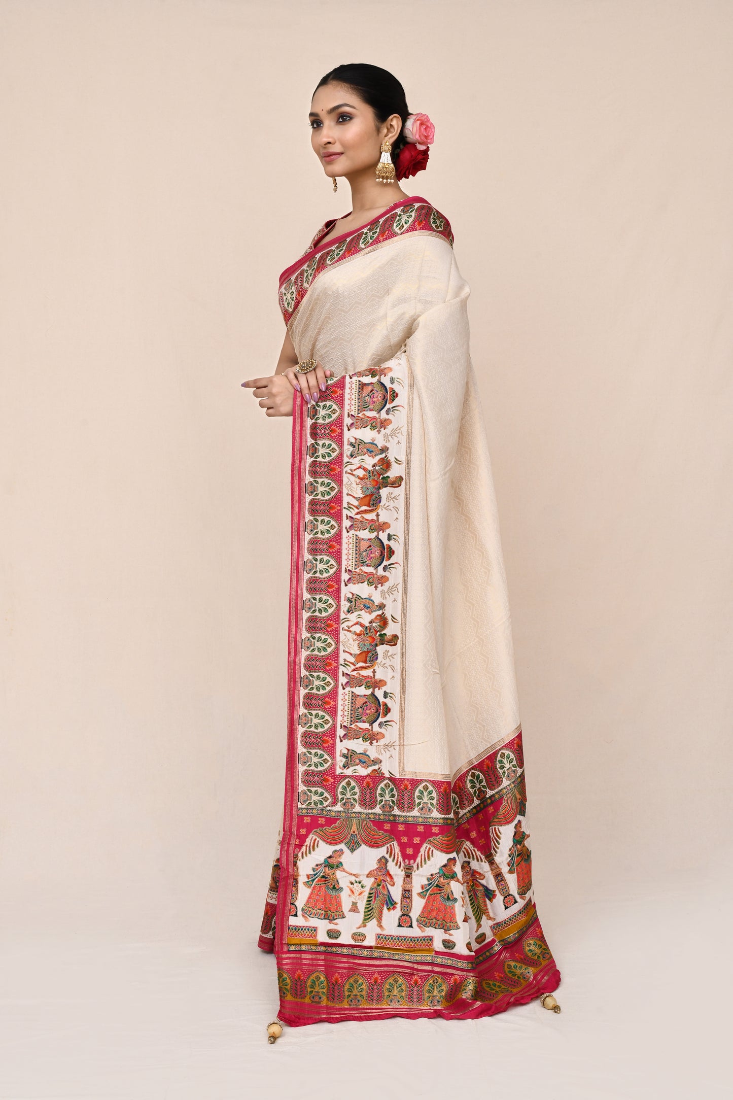 "Tulsi" Gold Banarasi Silk Jakarta Meenakari Saree