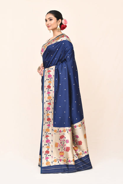 "Mahagauri" Navy Blue Banarasi Silk Katan Paithani Border Pallu Saree