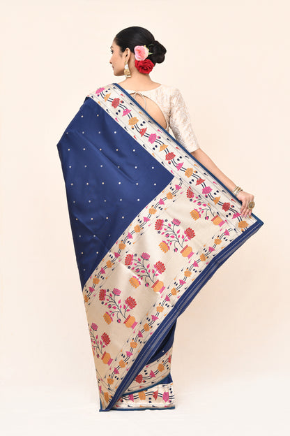 "Mahagauri" Navy Blue Banarasi Silk Katan Paithani Border Pallu Saree
