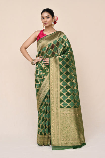"Kamalini" Pure Green Banarasi Silk Saree