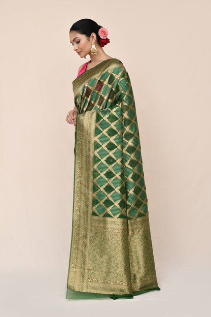 "Kamalini" Pure Green Banarasi Silk Saree