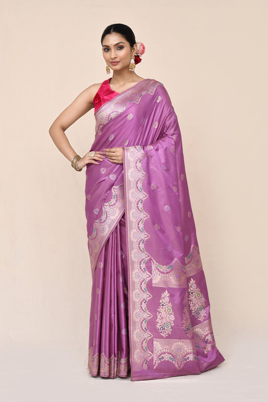 "Nabhisundari" Lavender Banarasi Katan Silk Saree