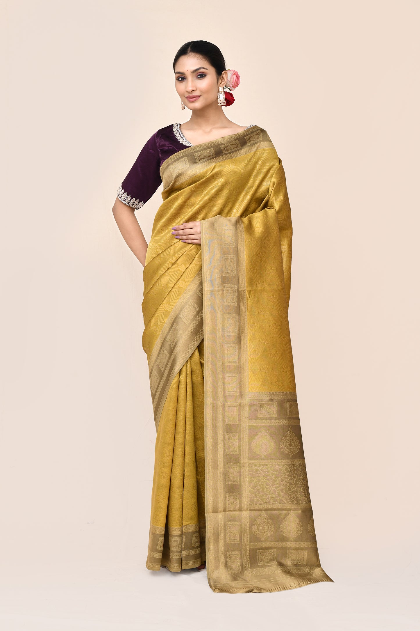 Mahodari Golden Tanchoi Banarasi Silk Saree