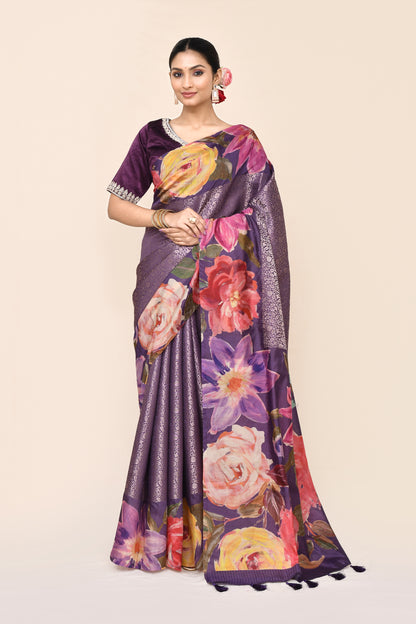 "Jagan" Pure Purple Banarasi Tanchui Silk Saree