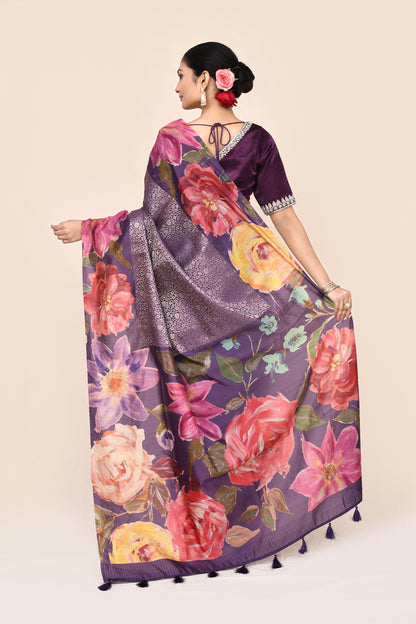 "Jagan" Pure Purple Banarasi Tanchui Silk Saree