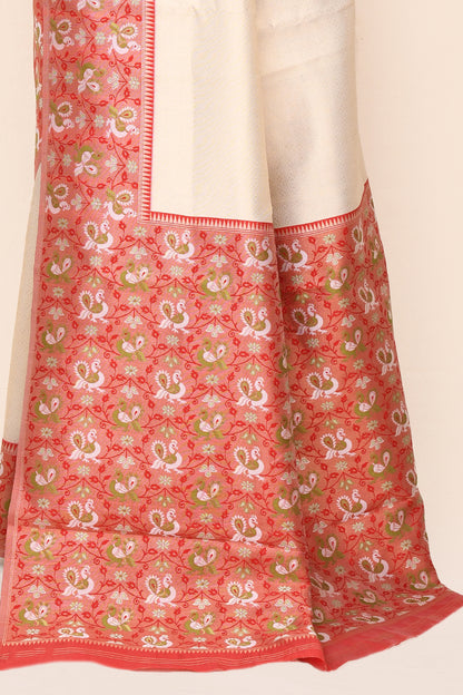 "Tantrip" Cream Banarasi Tanchoi Silk Saree