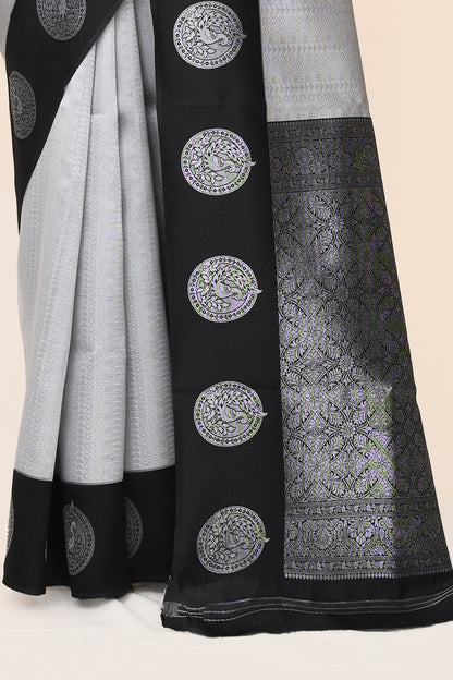Bhavanes Grey Tanchoi Banarasi Silk Saree