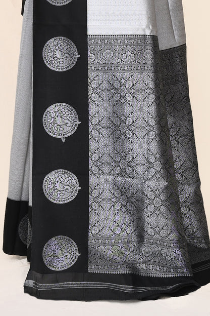 Bhavanes Grey Tanchoi Banarasi Silk Saree