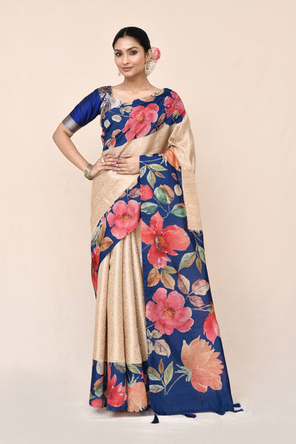 Shila Tanchui Pallu Border Hand Print Saree