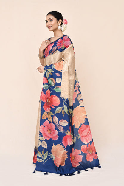 Shila Tanchui Pallu Border Hand Print Saree