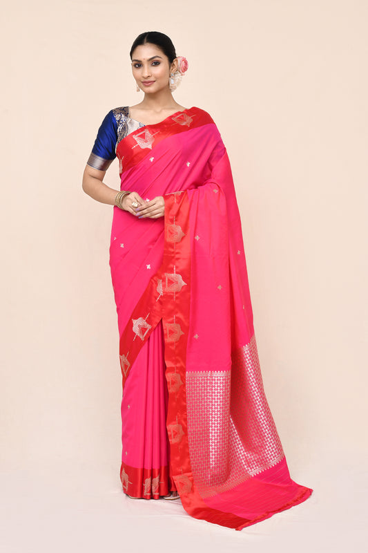 "Malika" Mandarin Red Banarasi Silk Katan Saree